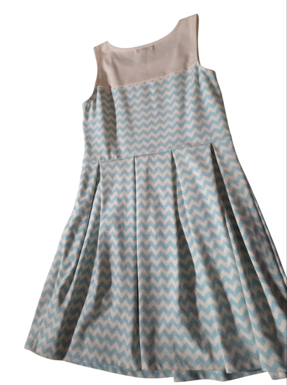 Altar'd State Blue & White Chevron Colorblock Pleated Fit & Flare Dress - Size L - Picture 5 of 5